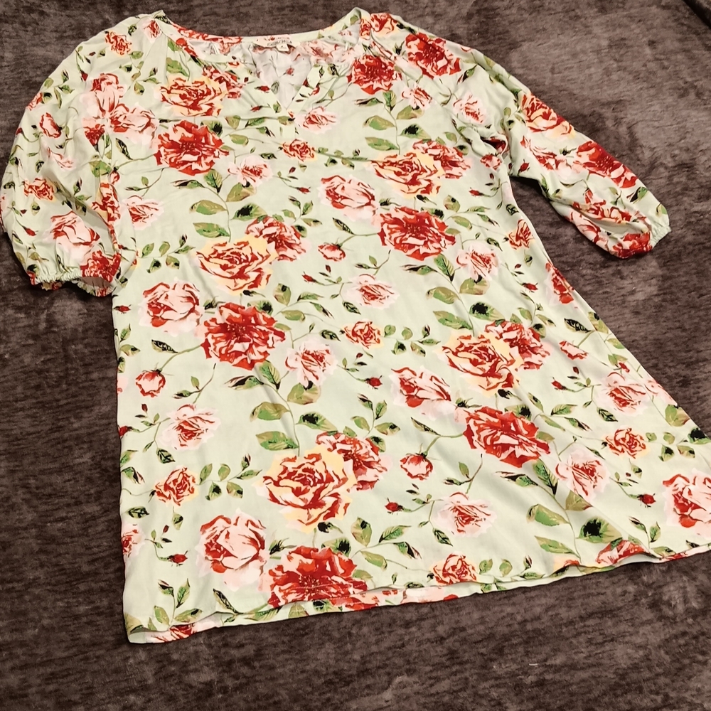 Pioneer Women Tunic/Dress Teal Floral Size: M